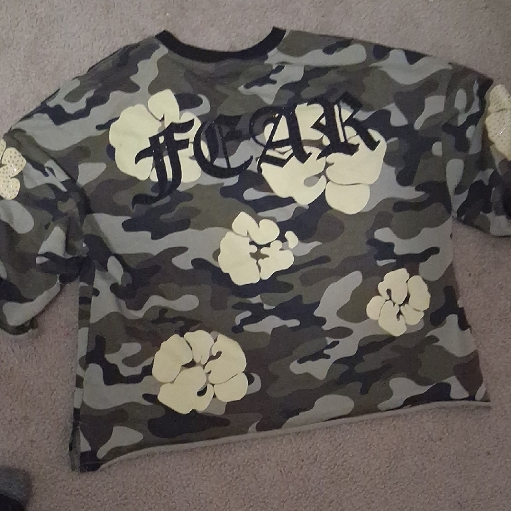 Kids Camouflage Sweatshirt with Yellow Floral Accents